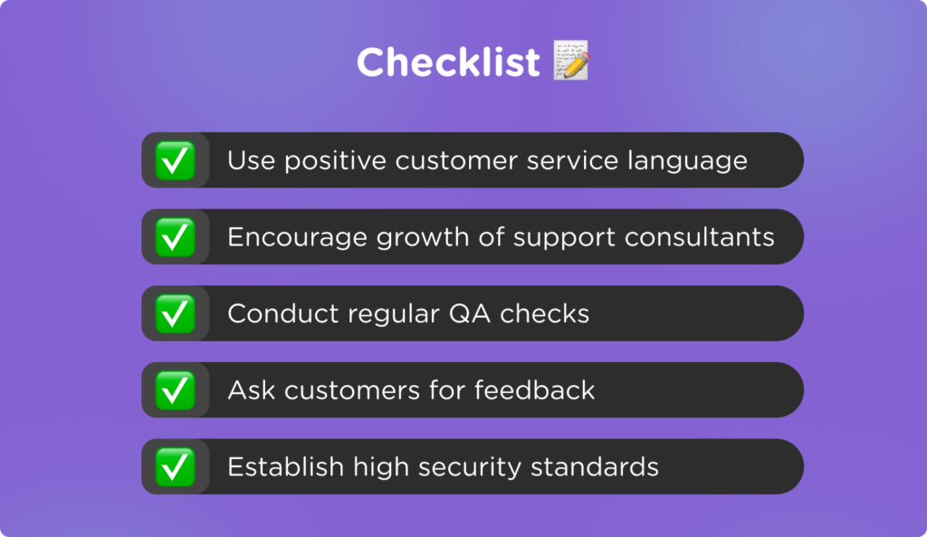 customer service level. checklist